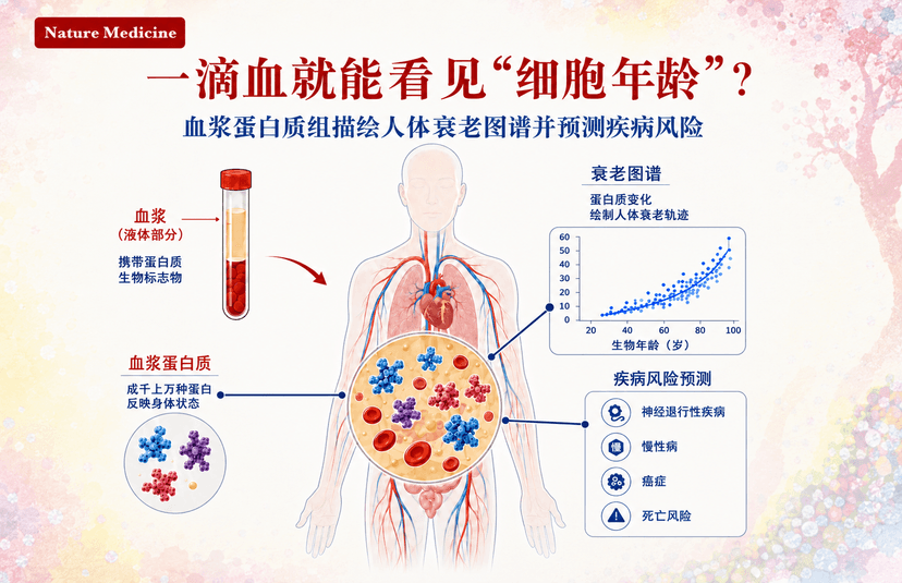 Nature Medicine| 一滴血就能看见“细胞年龄”?血浆蛋白质组描绘人体衰老图谱并预测疾病风险